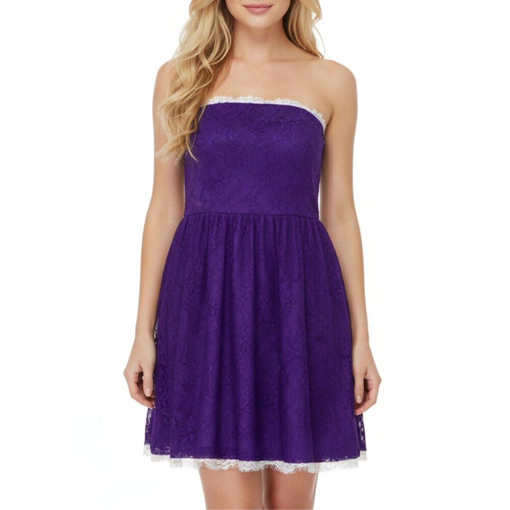 NEW NBD Revolve Lace Strapless Mini Dress in Purple / White Sz. S